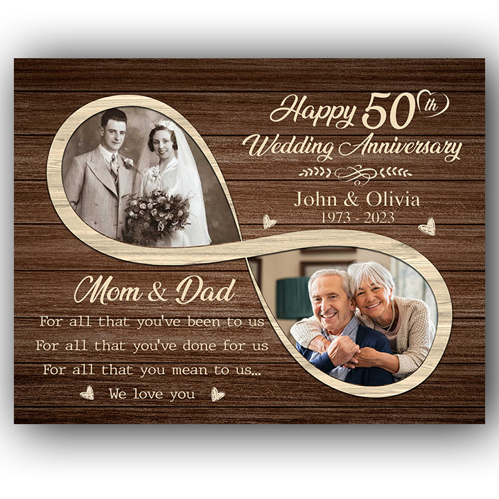 Happy 50th Anniversary - Personalized 50 Year Anniversary gift for Parents - Custom Canvas - Elizabeth Fashions