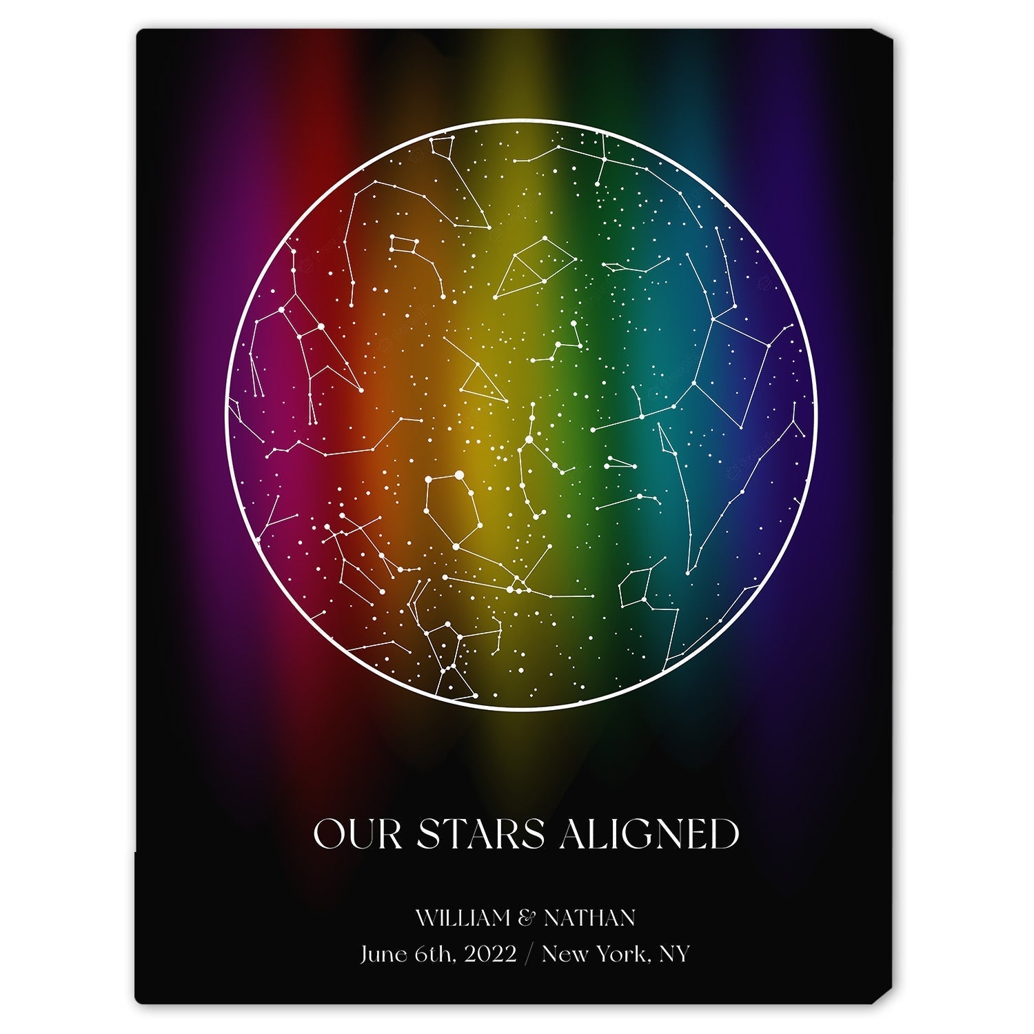 Our Stars Aligned - The day we met - Personalized Wedding Anniversary, Valentine's Day gift for LGBT couple - Custom Star Map Canvas - Elizabeth Fashions