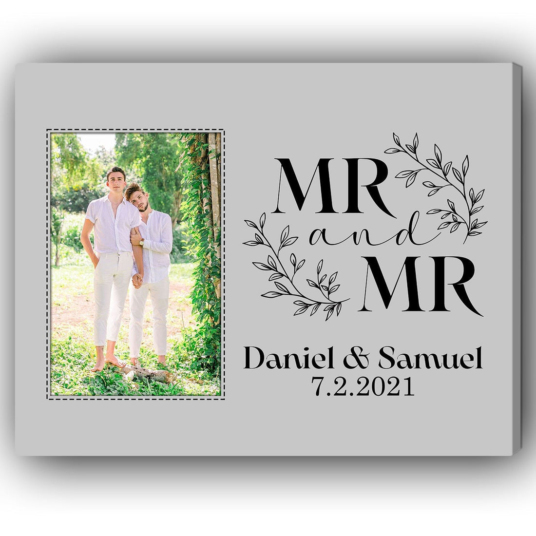 Mr. & Mr. - Personalized Anniversary, Valentine's Day gift for Gay Couple - Custom Canvas - Elizabeth Fashions