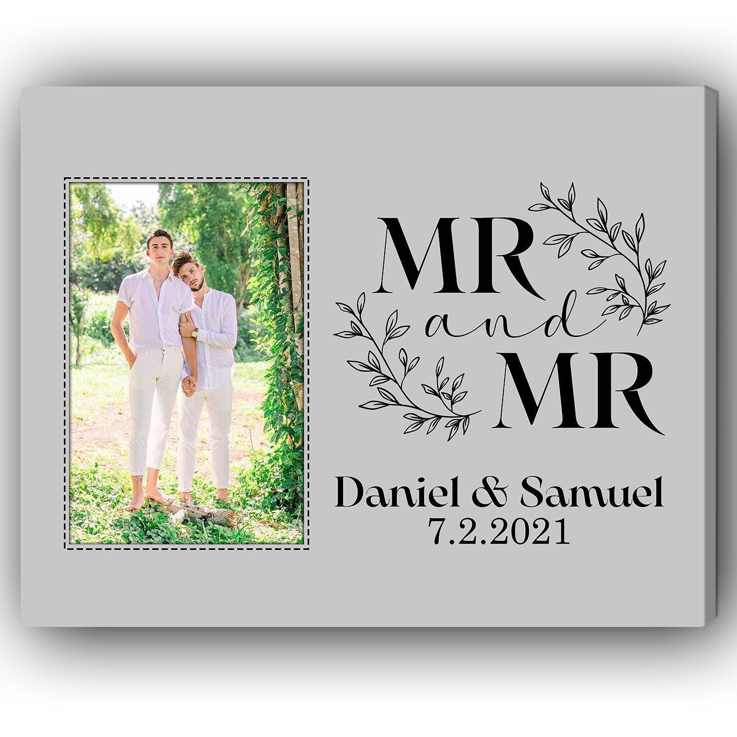 Mr. & Mr. - Personalized Anniversary, Valentine's Day gift for Gay Couple - Custom Canvas - Elizabeth Fashions