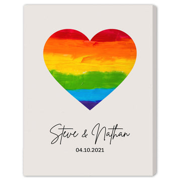 LGBTQ Heart Print - Personalized Anniversary, Valentine's Day gift for LGBT Couple for Husband for Wife - Custom Canvas - Elizabeth Fashions