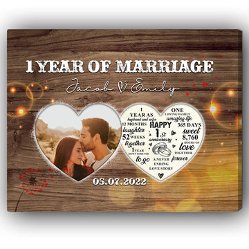 First Year of Marriage - Personalized 1 Year Wedding Anniversary gift for Husband for Wife - Custom Canvas - Elizabeth Fashions