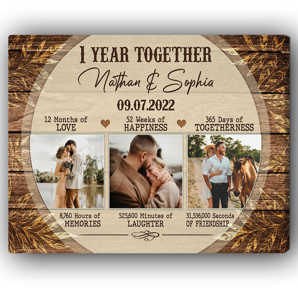 1 Year Anniversary gift for Him for Her - Personalized One Year Anniversary present -  1 Year Together - Custom Canvas - Elizabethfashions