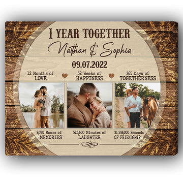 1 Year Anniversary gift for Him for Her - Personalized One Year Anniversary present -  1 Year Together - Custom Canvas - Elizabethfashions
