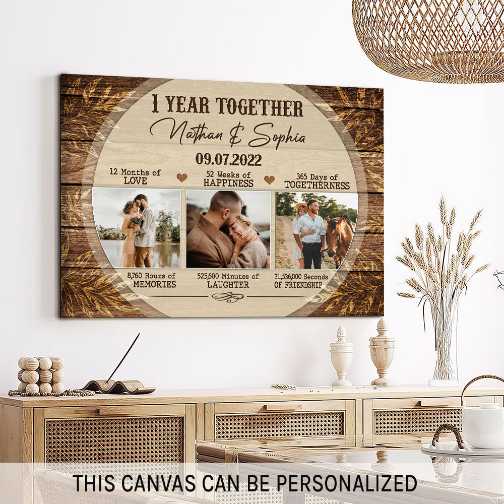 1 Year Anniversary gift for Him for Her - Personalized One Year Anniversary present -  1 Year Together - Custom Canvas - Elizabethfashions