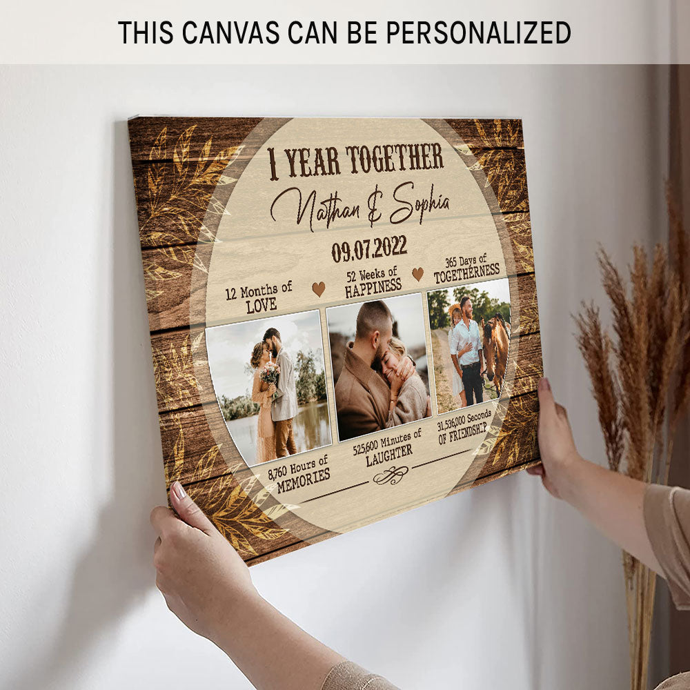 1 Year Anniversary gift for Him for Her - Personalized One Year Anniversary present -  1 Year Together - Custom Canvas - Elizabethfashions