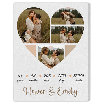 4th Year Anniversary Heart Shaped Photo Collage - Personalized 4 Year Wedding Anniversary gift for Husband for Wife - Custom Canvas - Elizabeth Fashions