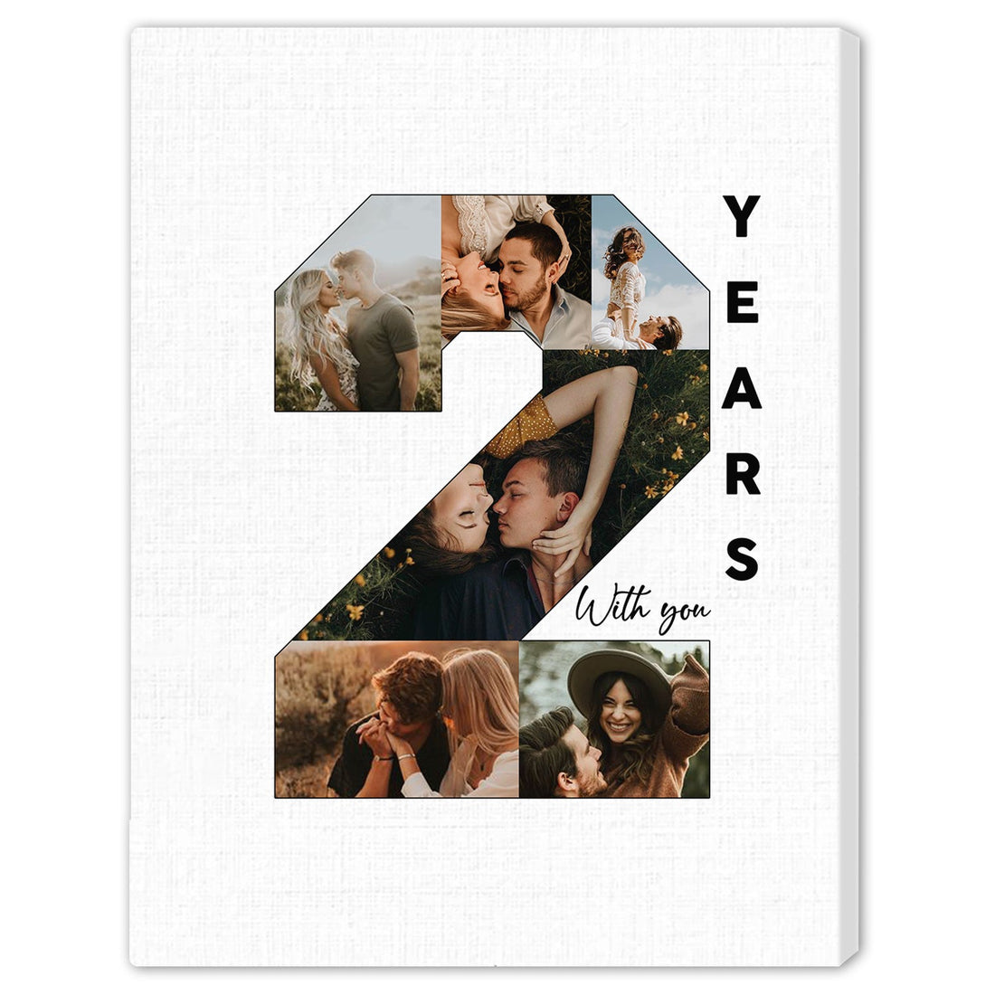2nd Year With You Photo Collage - Personalized Anniversary, 2 Year Wedding Anniversary gift for Husband for Wife - Custom Canvas - Elizabeth Fashions