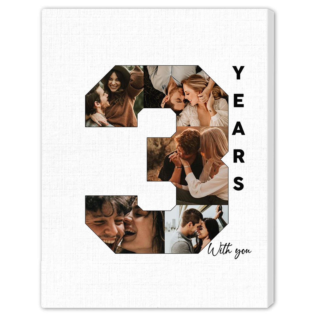 3rd Year With You Photo Collage - Personalized 3 Year Wedding Anniversary gift for Husband for Wife - Custom Canvas - Elizabeth Fashions