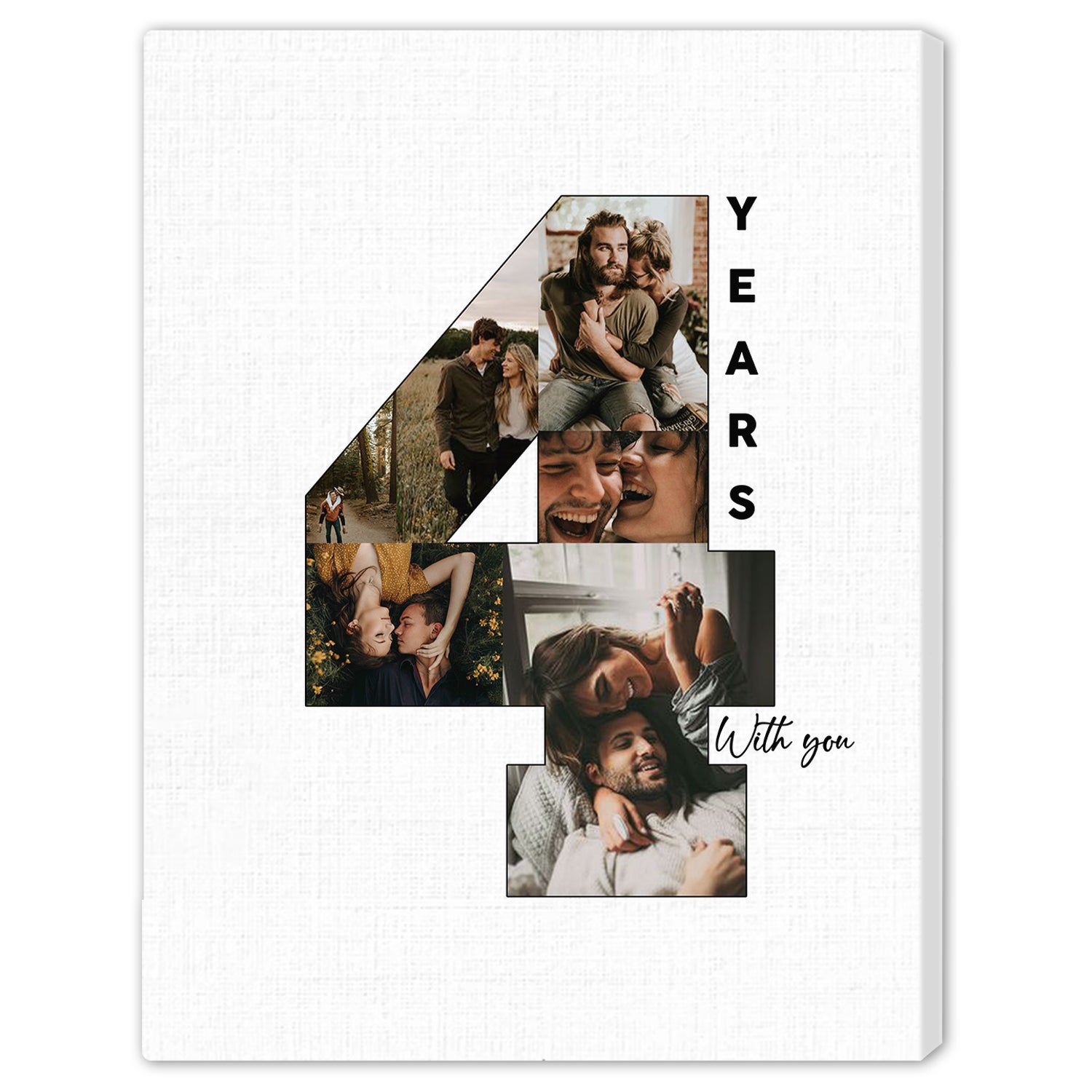 4th Year With You Photo Collage - Personalized 4 Year Wedding Anniversary gift for Husband for Wife - Custom Canvas - Elizabeth Fashions