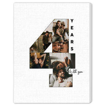 4th Year With You Photo Collage - Personalized 4 Year Wedding Anniversary gift for Husband for Wife - Custom Canvas - Elizabeth Fashions