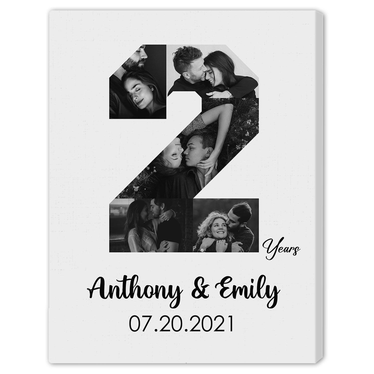 2nd Anniversary Photo Collage - Personalized 2 Year Wedding Anniversary gift for Husband for Wife - Custom Canvas - Elizabeth Fashions