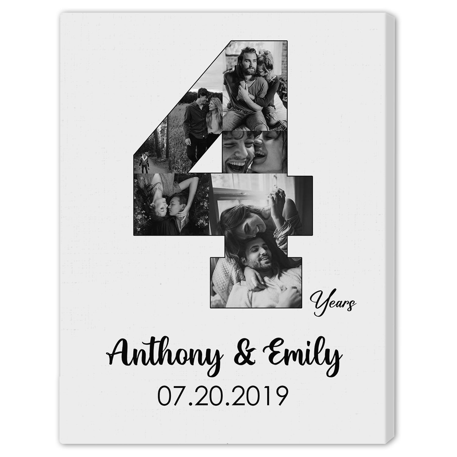 4th Year Anniversary Photo Collage - Personalized 4 Year Wedding Anniversary gift for Husband for Wife - Custom Canvas - Elizabeth Fashions