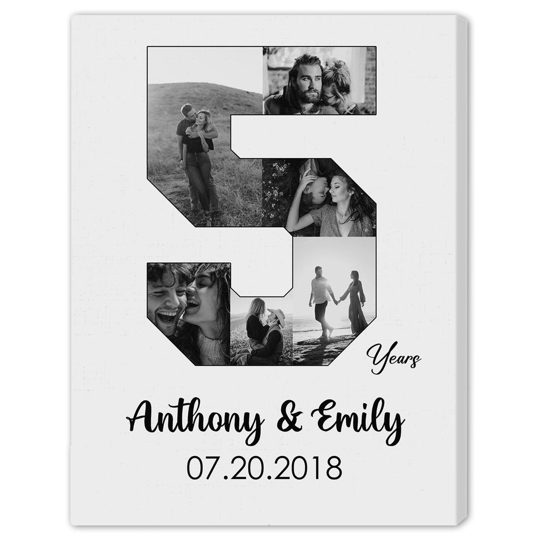 5th Year Anniversary Photo Collage - Personalized 5 Year Wedding Anniversary gift for Husband for Wife - Custom Canvas - Elizabeth Fashions