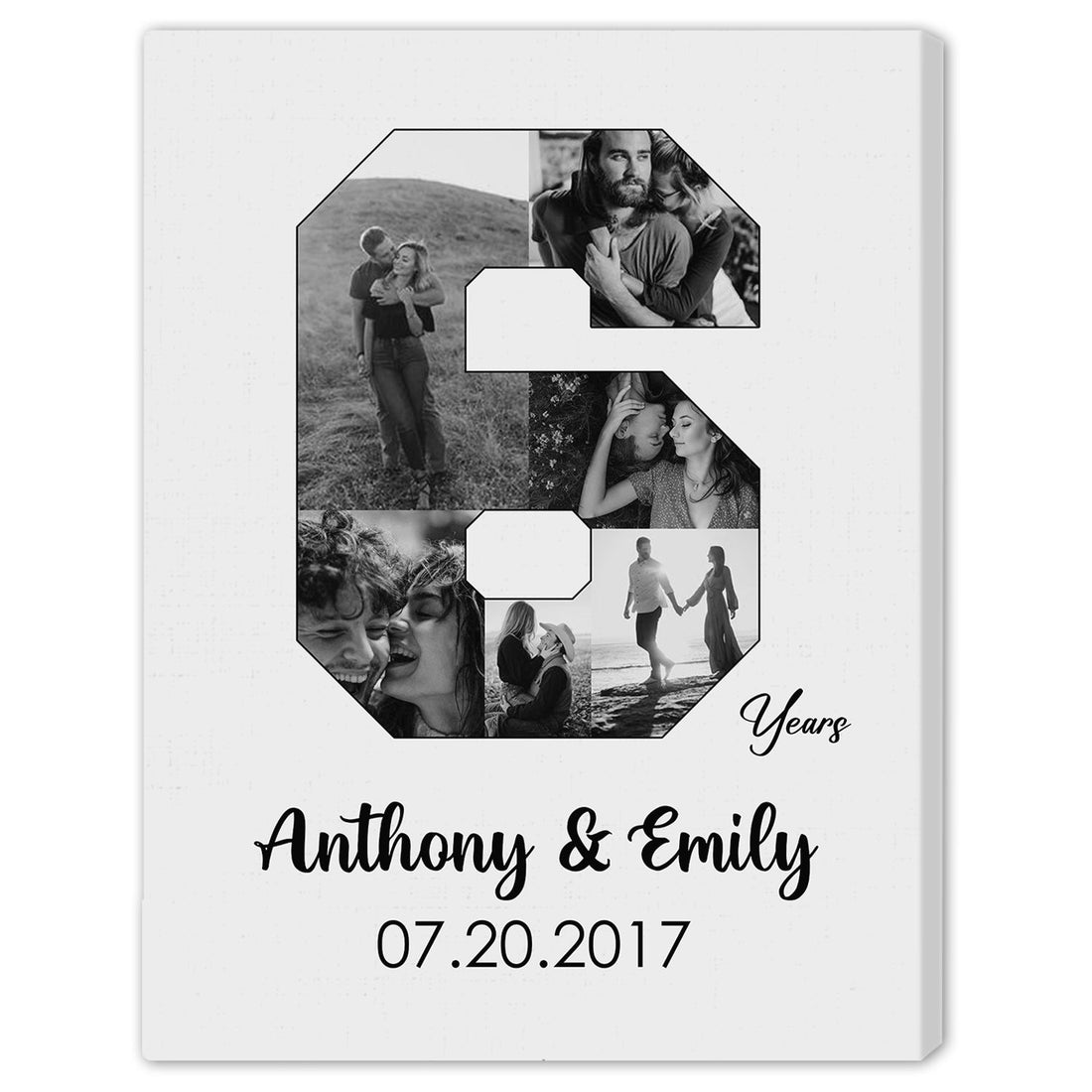 6th Anniversary Photo Collage - Personalized 6 Year Wedding Anniversary gift for Husband for Wife - Custom Canvas - Elizabeth Fashions