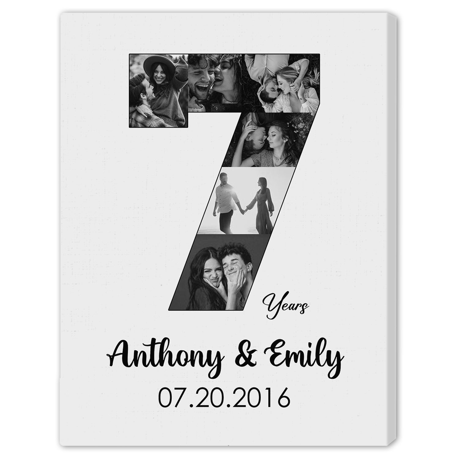 7th Year Anniversary Photo Collage - Personalized 7 Year Wedding Anniversary gift for Husband for Wife - Custom Canvas - Elizabeth Fashions