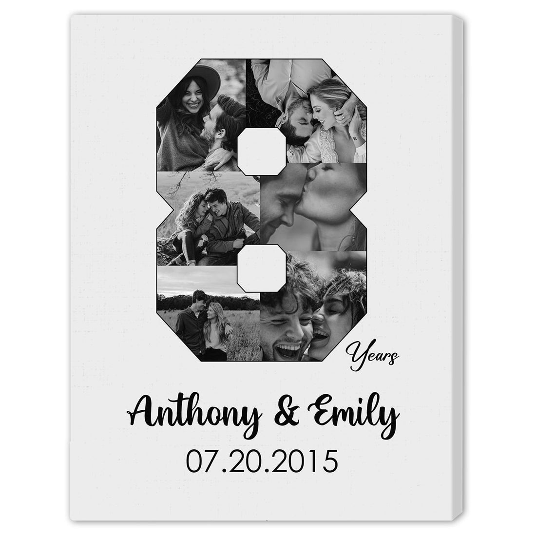 8th Year Anniversary Photo Collage - Personalized 8 Year Wedding Anniversary gift for Husband for Wife - Custom Canvas - Elizabeth Fashions