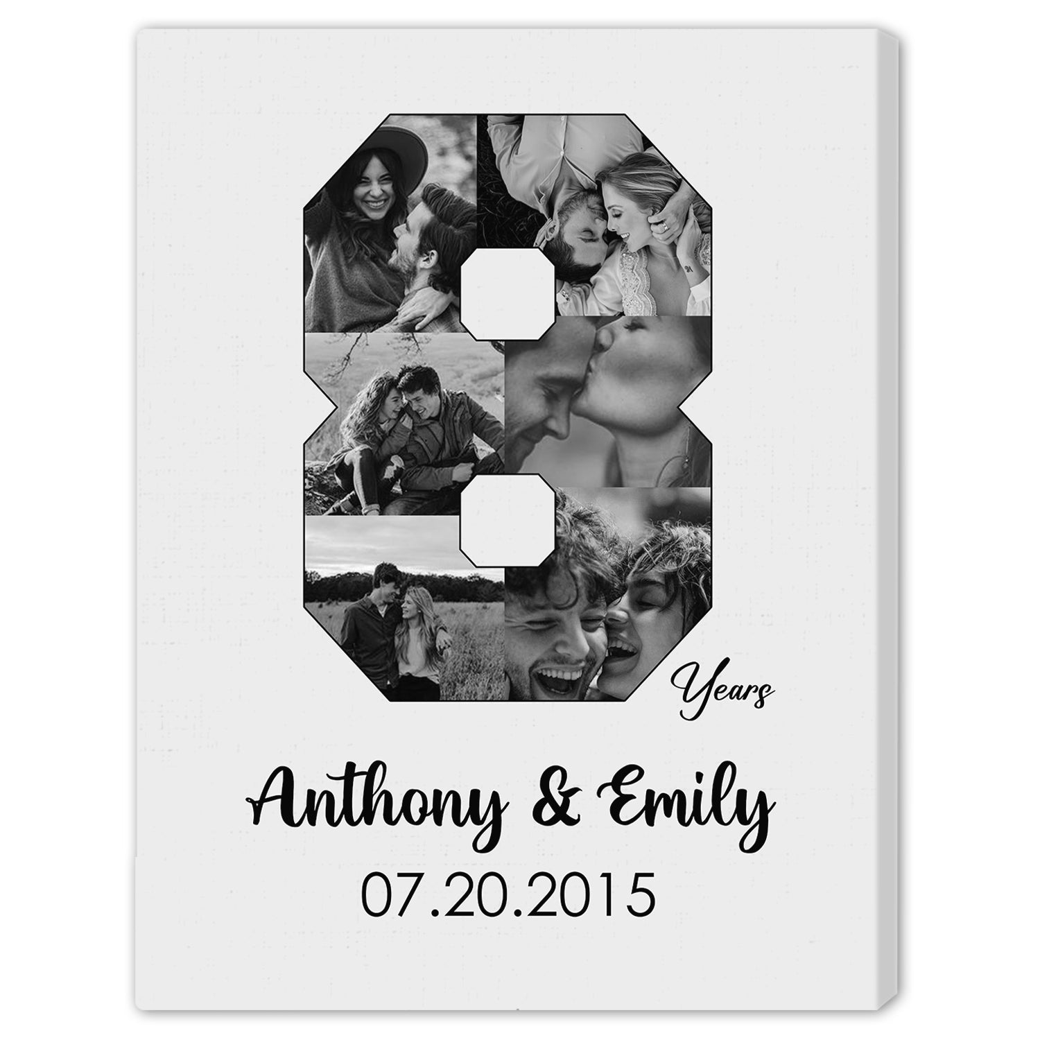 8th Year Anniversary Photo Collage - Personalized 8 Year Wedding Anniversary gift for Husband for Wife - Custom Canvas - Elizabeth Fashions