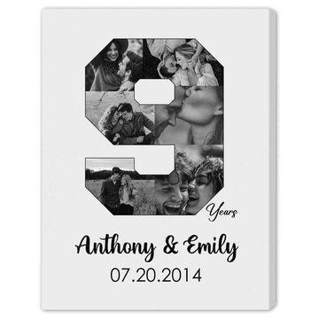 9th Year Anniversary Photo Collage - Personalized 9 Year Wedding Anniversary gift for Husband for Wife - Custom Canvas - Elizabeth Fashions