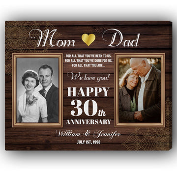 Happy 30th Wedding Anniversary - Personalized 30 Year Anniversary gift for Parents - Custom Canvas - Elizabeth Fashions