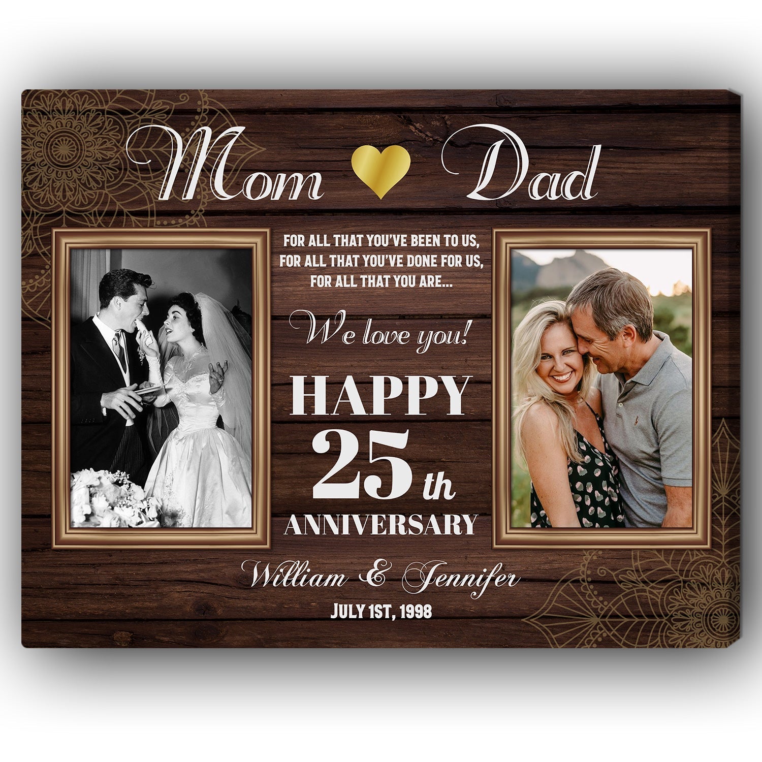 Happy 25th Year Wedding Anniversary - Personalized 25 Year Anniversary gift for Parents - Custom Canvas - Elizabeth Fashions