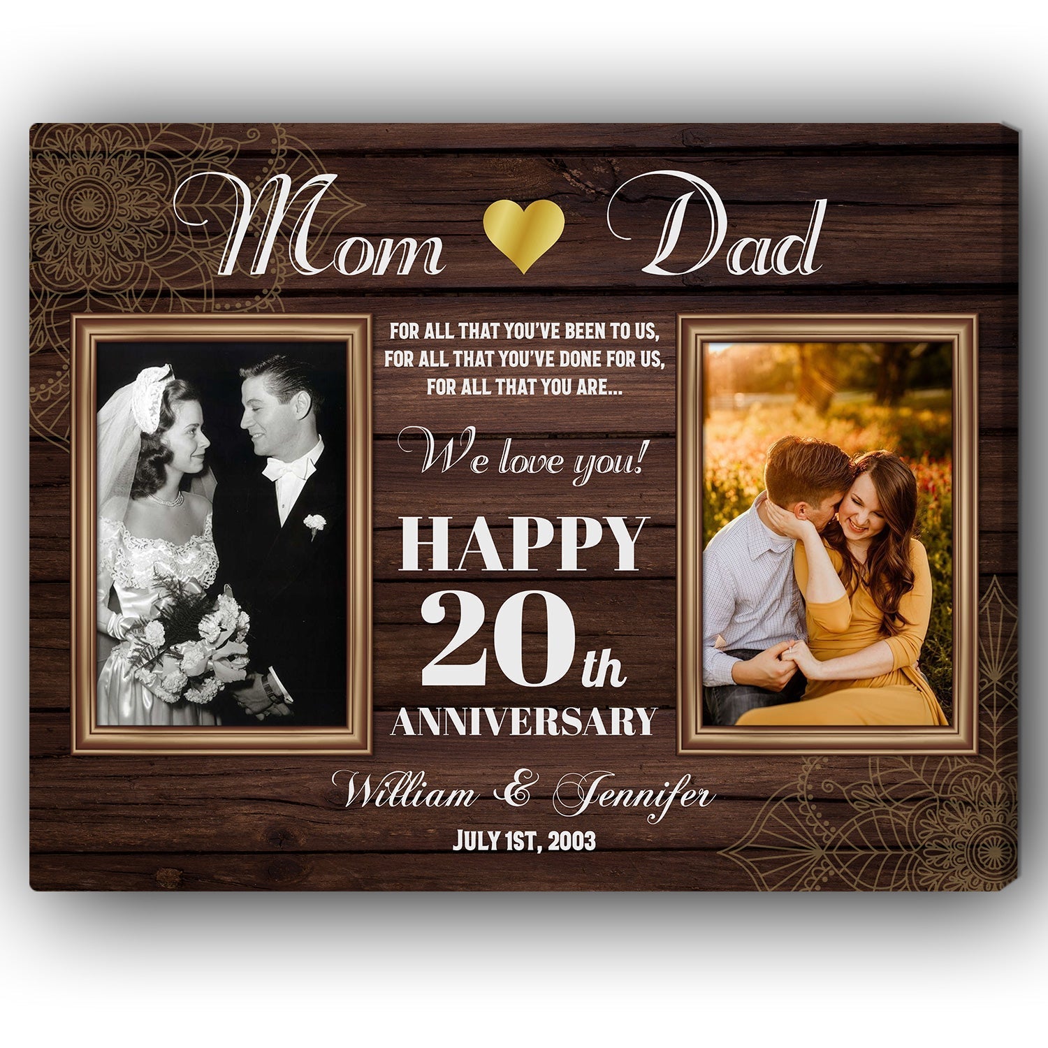 Happy 20th Anniversary - Personalized 20 Year Anniversary gift for Parents - Custom Canvas - Elizabeth Fashions