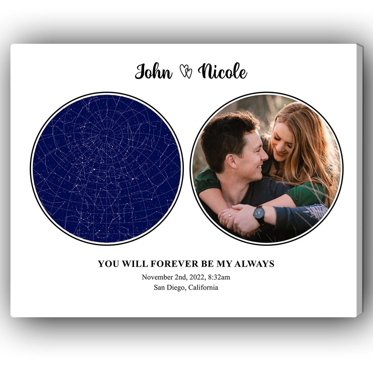 When The Stars Aligned - Personalized Anniversary or Valentine's Day gift for Husband or Wife - Custom Star Map Canvas - Elizabeth Fashions