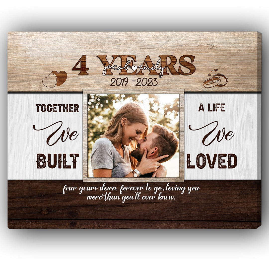 4th Year Together - Personalized 4 Year Anniversary gift for Husband or Wife - Custom Canvas - Elizabeth Fashions
