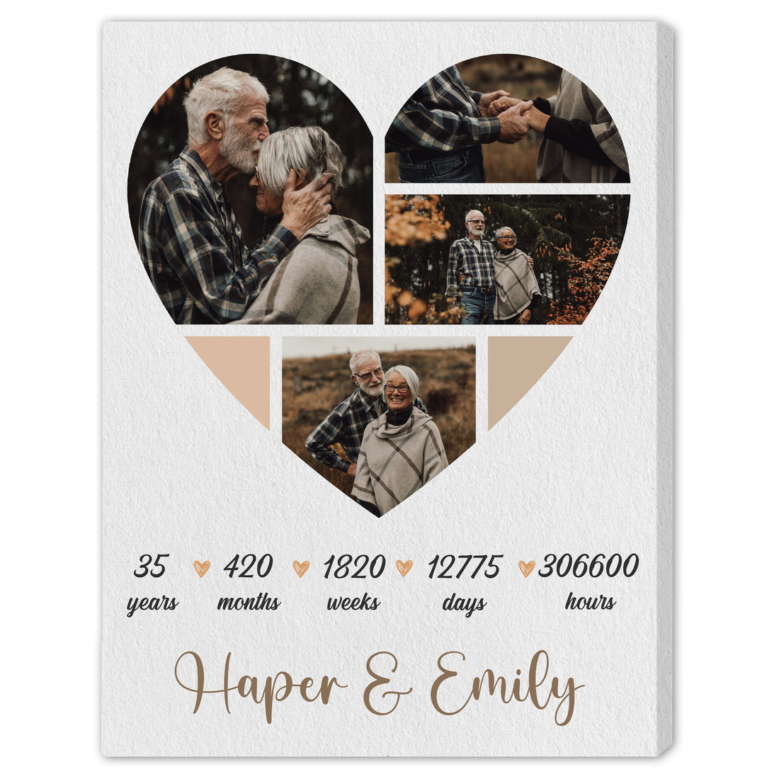 35 Year Anniversary Heart Shaped Photo Collage - Personalized 35 Year Anniversary gift for him for her - Custom Canvas - Elizabeth Fashions
