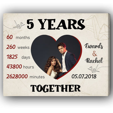 5 Years Together - Personalized 5 Year Anniversary gift for him for her - Custom Canvas - Elizabeth Fashions