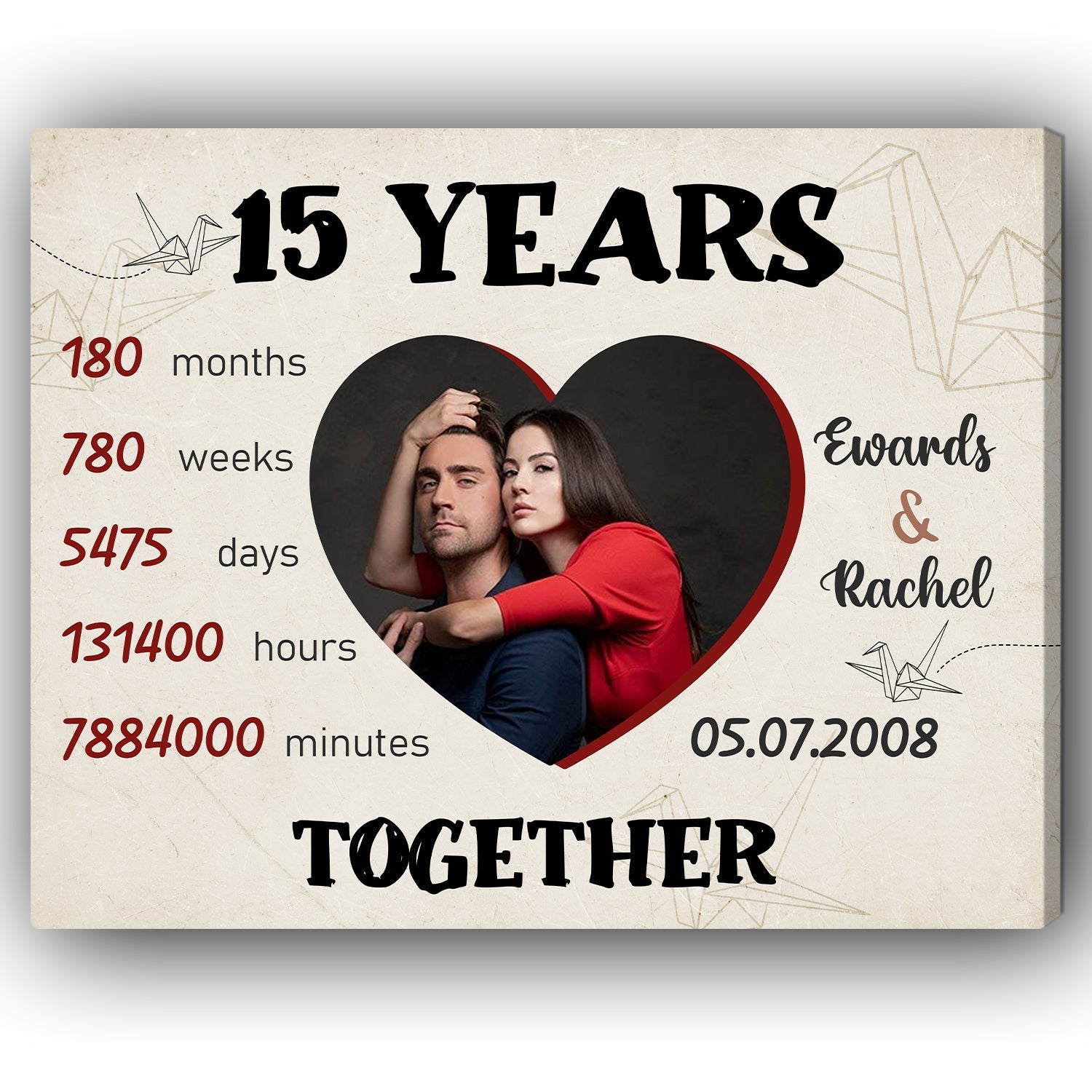 15 Years Together - Personalized 15 Year Anniversary gift for him for her - Custom Canvas - Elizabeth Fashions