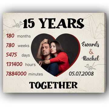 15 Years Together - Personalized 15 Year Anniversary gift for him for her - Custom Canvas - Elizabeth Fashions