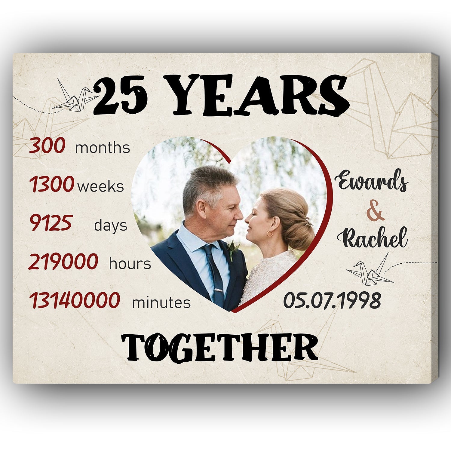 25 Years Together - Personalized 25 Year Anniversary gift for parents, him or her - Custom Canvas - Elizabeth Fashions