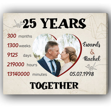 25 Years Together - Personalized 25 Year Anniversary gift for parents, him or her - Custom Canvas - Elizabeth Fashions