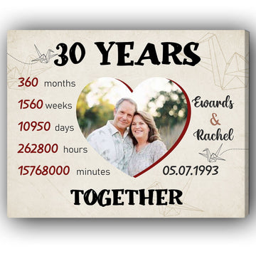 30 Years Together - Personalized 30 Year Anniversary gift for Parents, Him or Her - Custom Canvas - Elizabeth Fashions