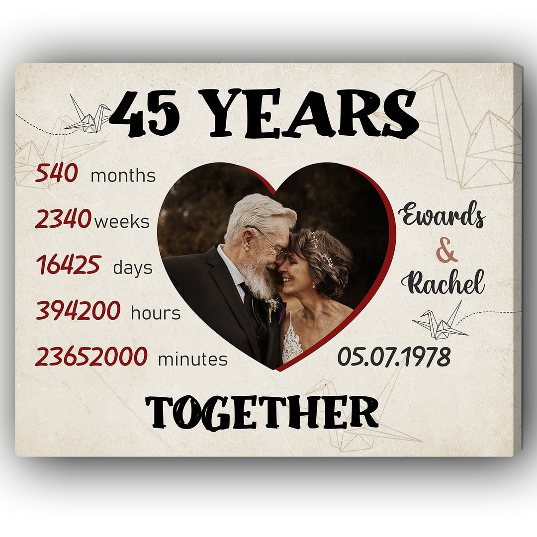 45 Years Together - Personalized 45 Year Anniversary gift for Husband or Wife - Custom Canvas - Elizabeth Fashions