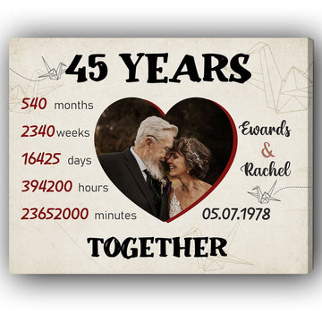 45 Years Together - Personalized 45 Year Anniversary gift for Husband or Wife - Custom Canvas - Elizabeth Fashions