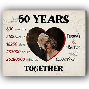 50 Years Together - Personalized 50 Year Anniversary gift for Parents, Husband or Wife - Custom Canvas - Elizabeth Fashions