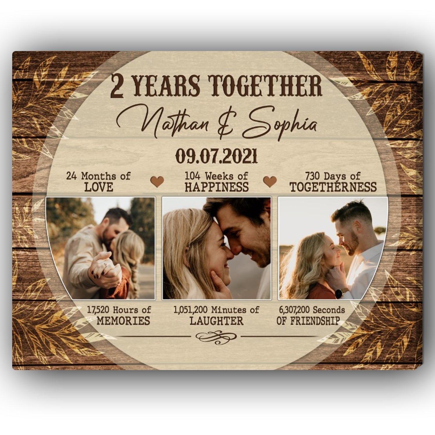 2 Years Together - Personalized 2nd Anniversary gift for Him or Her - Custom Canvas - Elizabeth Fashions