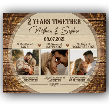 2 Years Together - Personalized 2nd Anniversary gift for Him or Her - Custom Canvas - Elizabeth Fashions