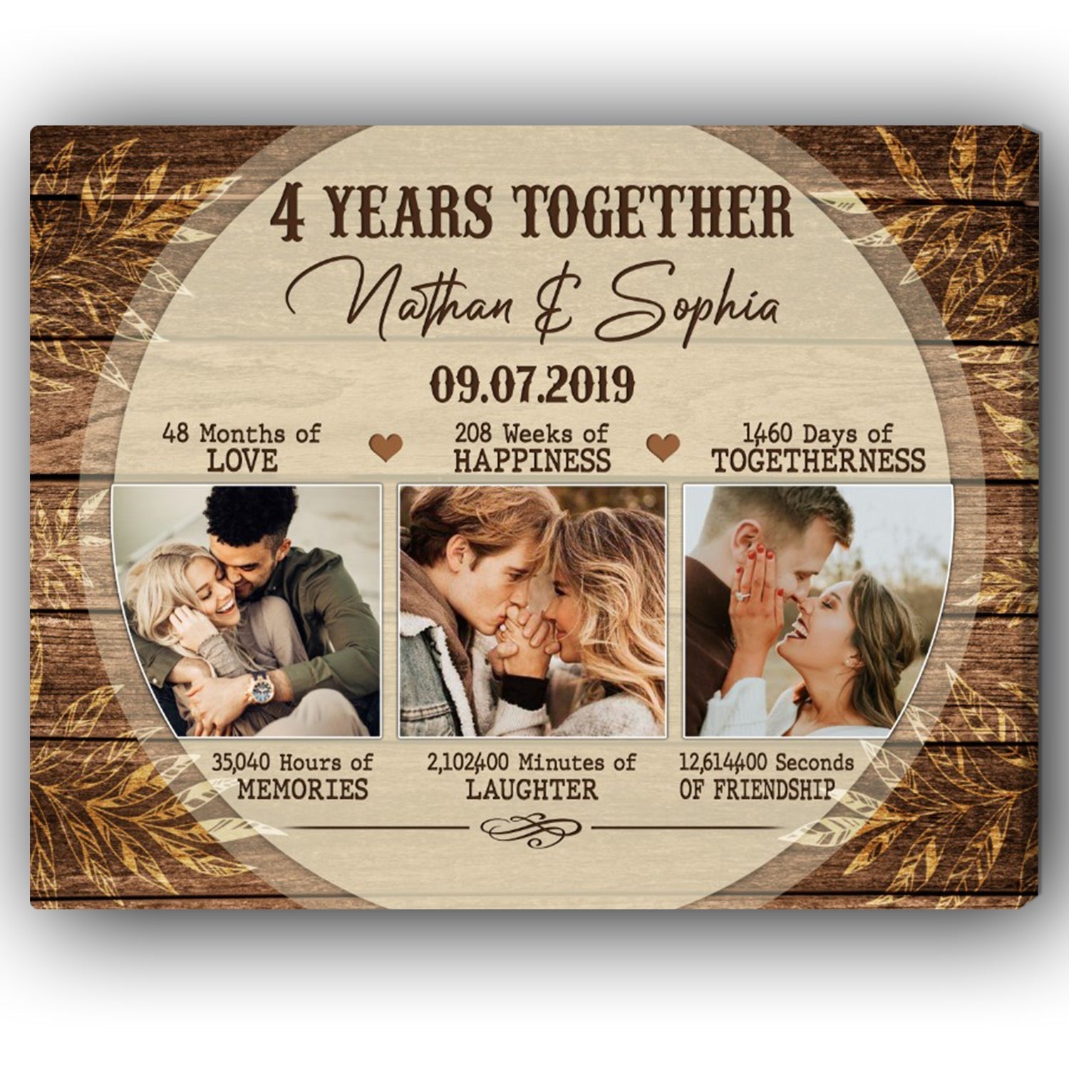 4th Year Together - Personalized 4 Year Anniversary gift for him for her - Custom Canvas - Elizabeth Fashions
