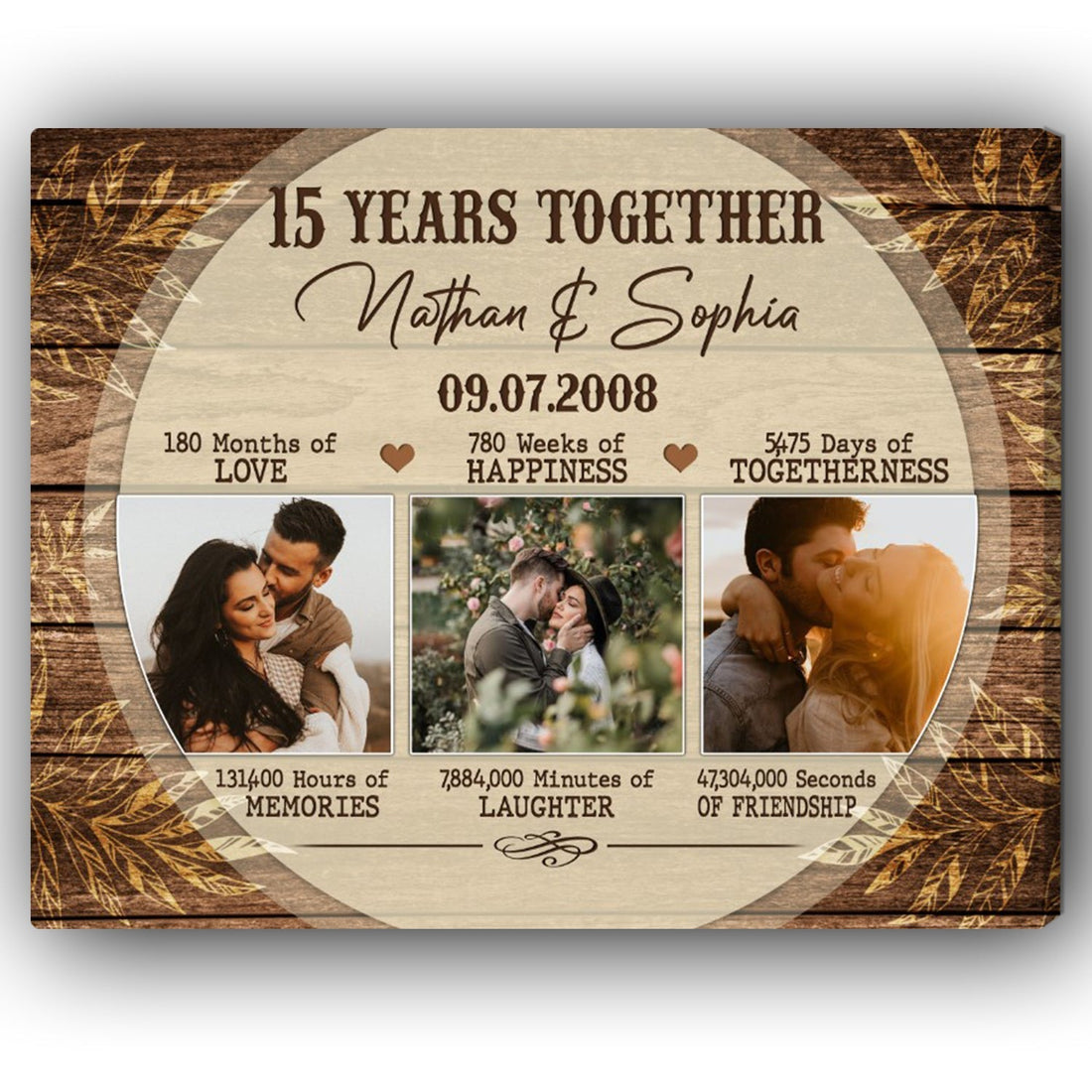 15th Year Together - Personalized 15 Year Anniversary gift for him for her - Custom Canvas - Elizabeth Fashions