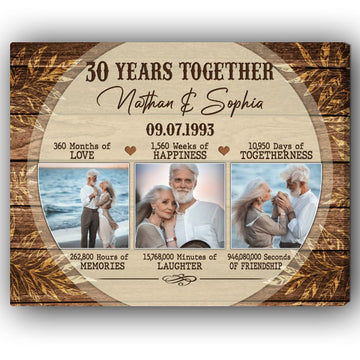 30th Year Together - Personalized 30 Year Anniversary gift for Parents, Him for Her - Custom Canvas - Elizabeth Fashions