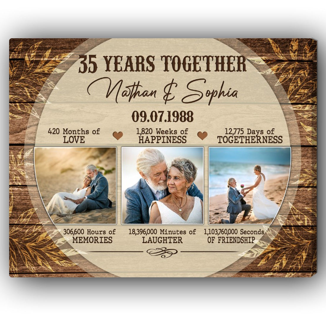35th Year Together - Personalized 35 Year Anniversary gift for him for her - Custom Canvas - Elizabeth Fashions