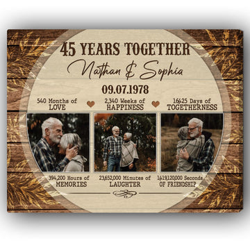 45th Year Together - Personalized 45 Year Anniversary gift for him for her - Custom Canvas - Elizabeth Fashions