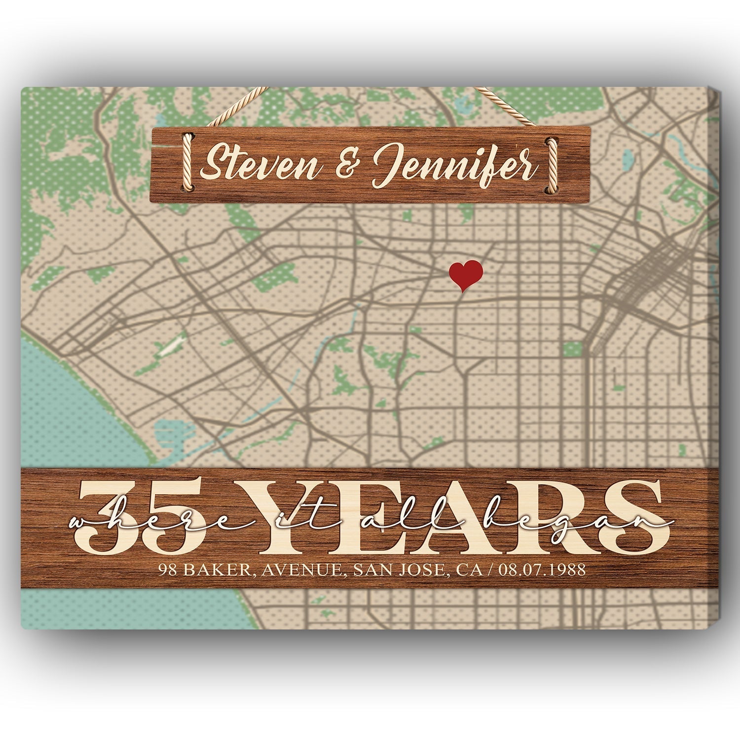 Where It All Began 35th Year - Personalized 35 Year Anniversary gift for him for her - Custom Map Canvas - Elizabeth Fashions