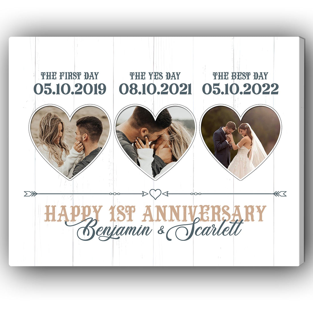 First Day, Yes Day, Best Day 1st Year Photo - Personalized 1 Year Anniversary gift for Husband or Wife - Custom Canvas - Elizabeth Fashions