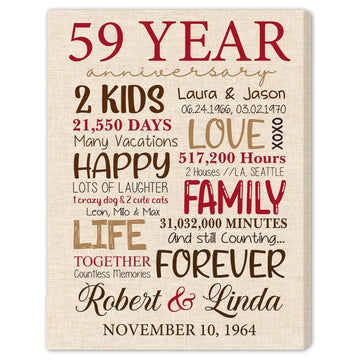59th Anniversary - Personalized 59 Year Anniversary gift for Parents for Husband for Wife - Custom Canvas - Elizabeth Fashions
