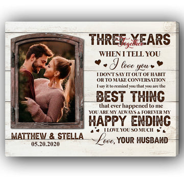 Three Years Together - Personalized 3 Year Anniversary gift for Wife - Custom Canvas - Elizabeth Fashions