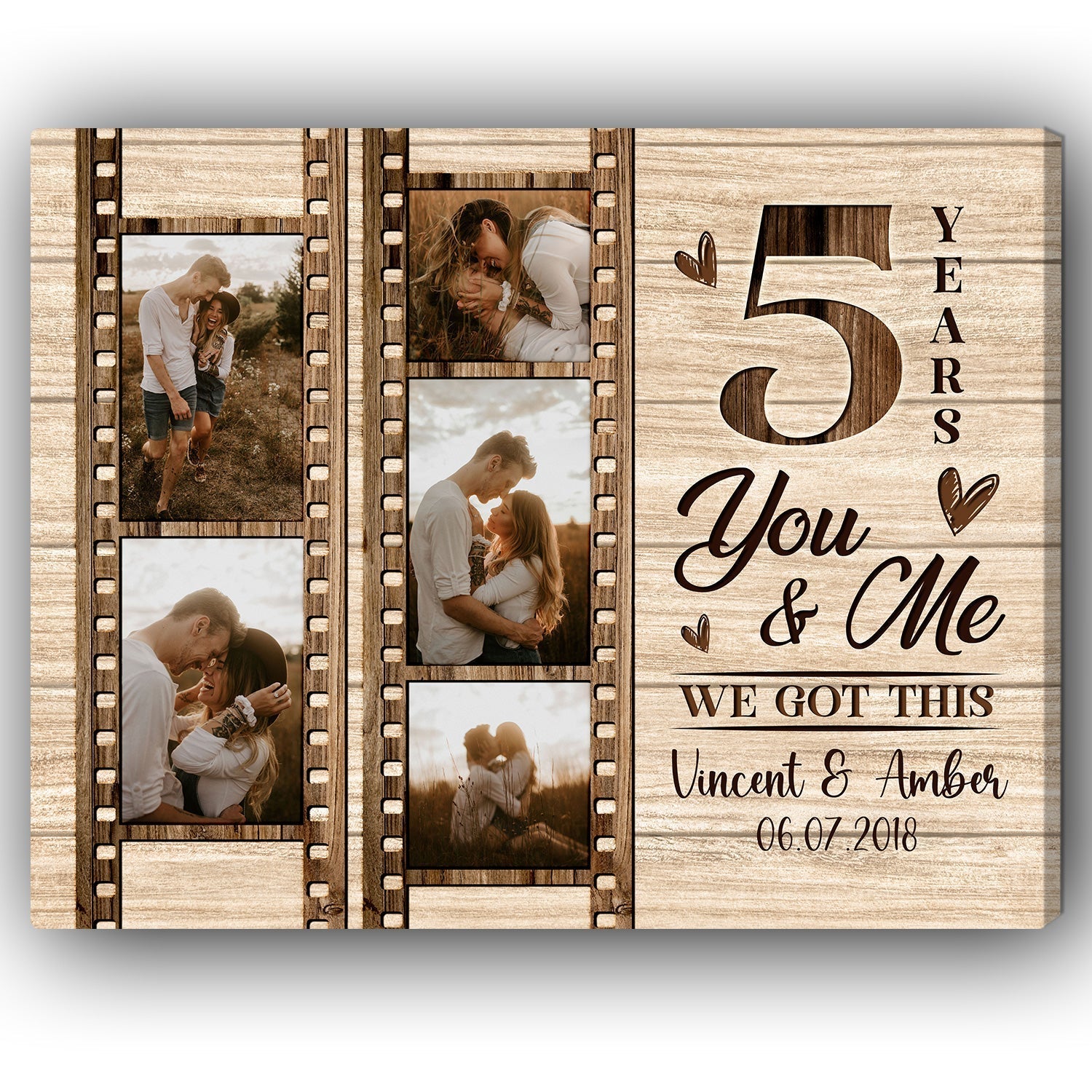 You & Me 5 Years - Personalized 5 Year Anniversary gift for Husband or Wife - Custom Canvas - Elizabeth Fashions